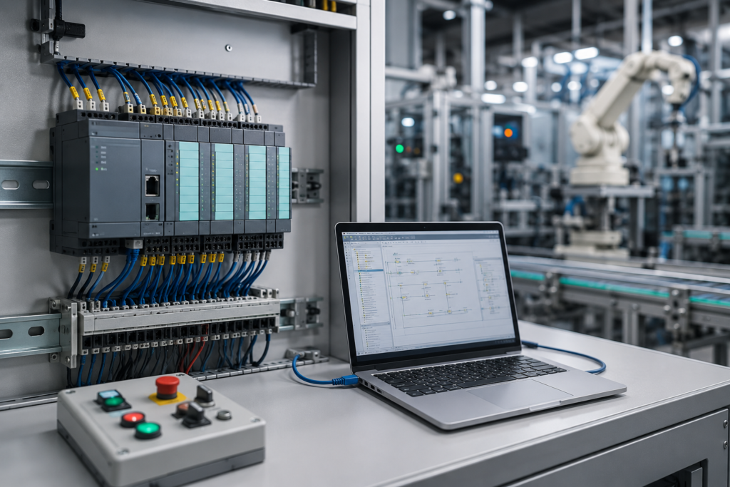PLC Programming Basics industrial automation control panel with PLC system