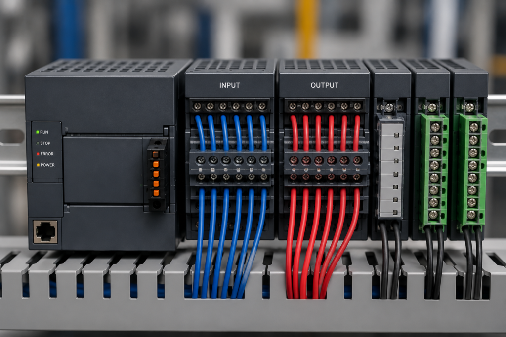 PLC Inputs and Outputs module used in industrial automation