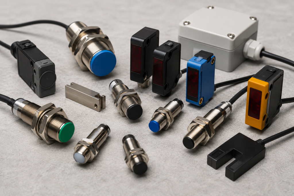 Industrial PLC sensors used in automation systems for monitoring and control