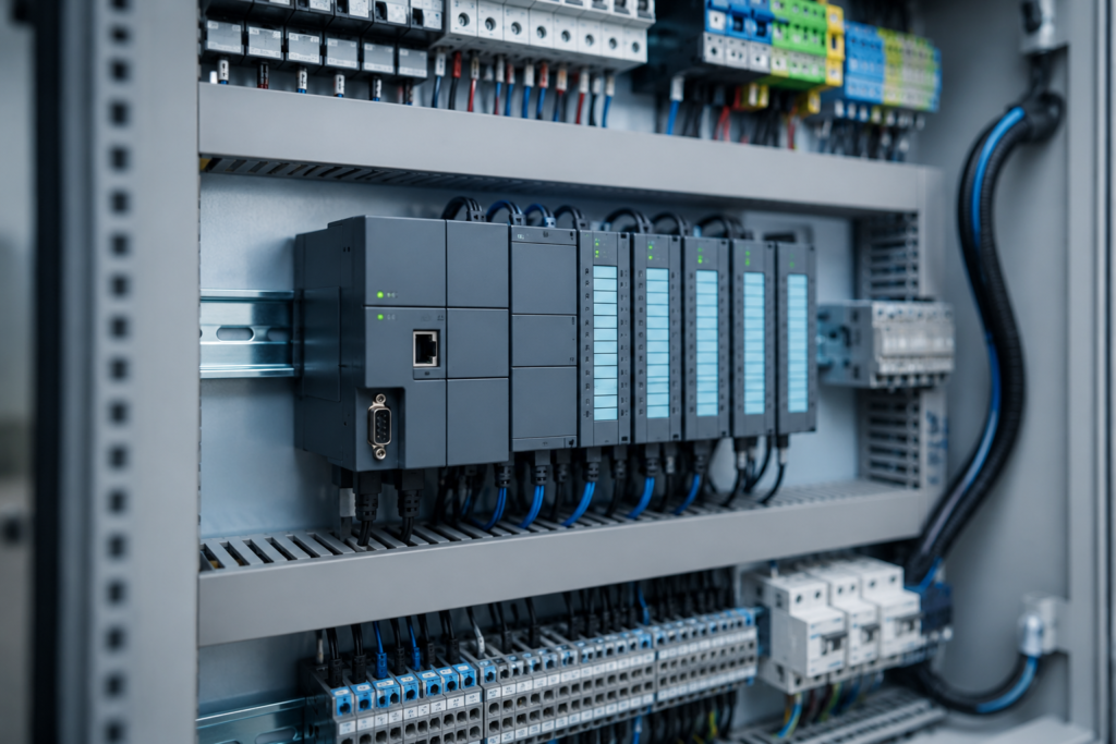 How Does a PLC Work using an industrial PLC control panel and automation modules