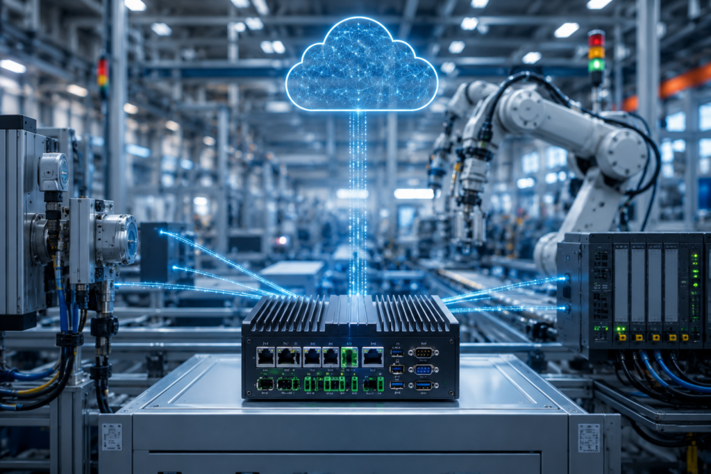 Edge Computing in Industrial Automation with industrial PLC and factory equipment