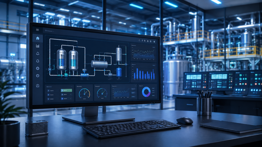 Best HMI Programming Software dashboard displayed on a modern industrial control room monitor for industrial automation.