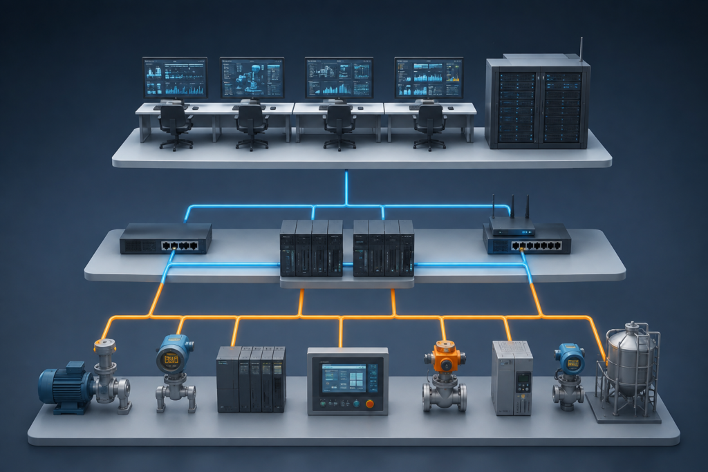 SCADA Architecture showing industrial automation system components