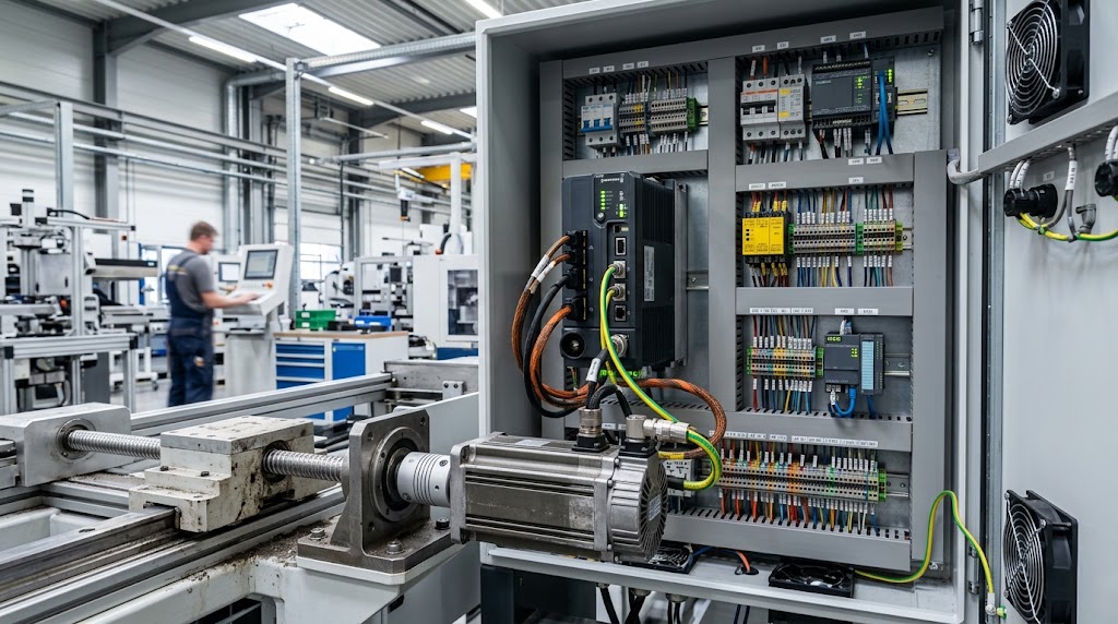 How to start a servo motor using an industrial servo drive and control wiring