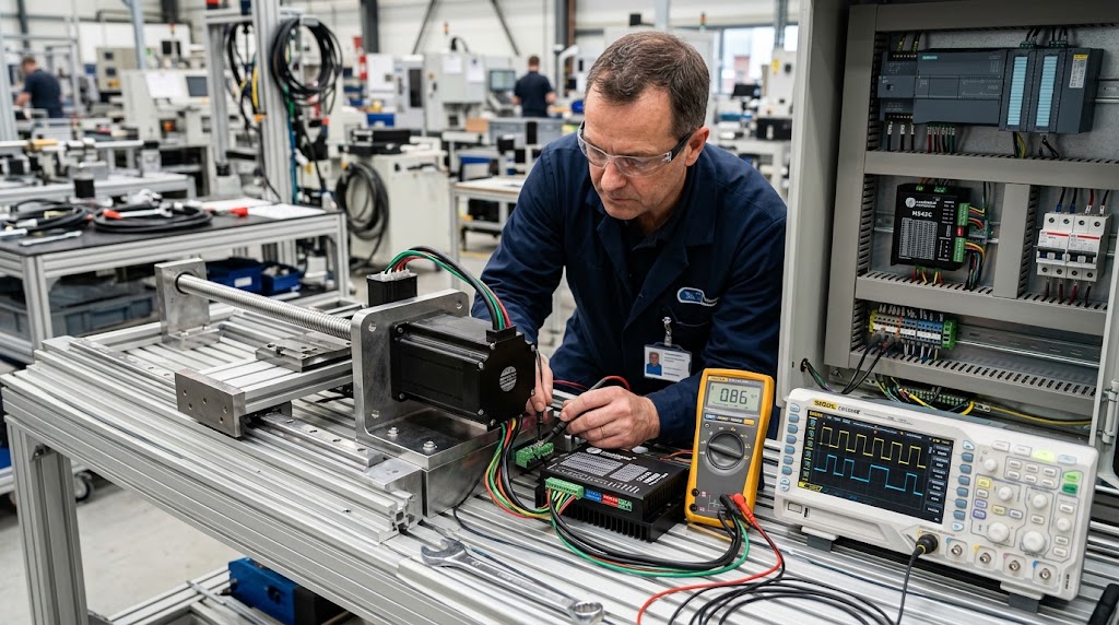 Stepper motor troubleshooting in an industrial automation system